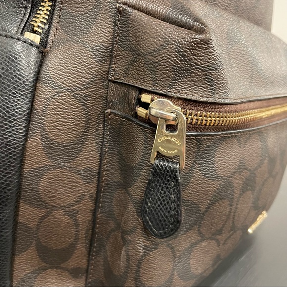 COACH Medium Charlie Backpack - Signature Black and Brown - Picture 4 of 14